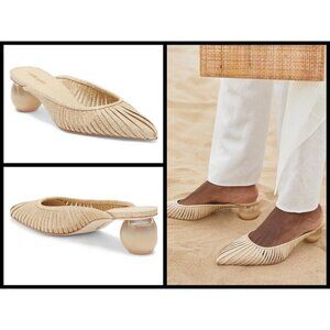 💕CULT GAIA💕 Alia Mule Sculptural Ball Heel Pointed Toe Natural Raffia EU 39.5
